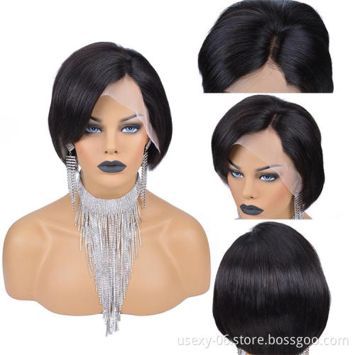 Best Selling Wholesale 8A Grade Short Pixie Cut 100% Brazilian Virgin Human Hair Lace Front Wigs